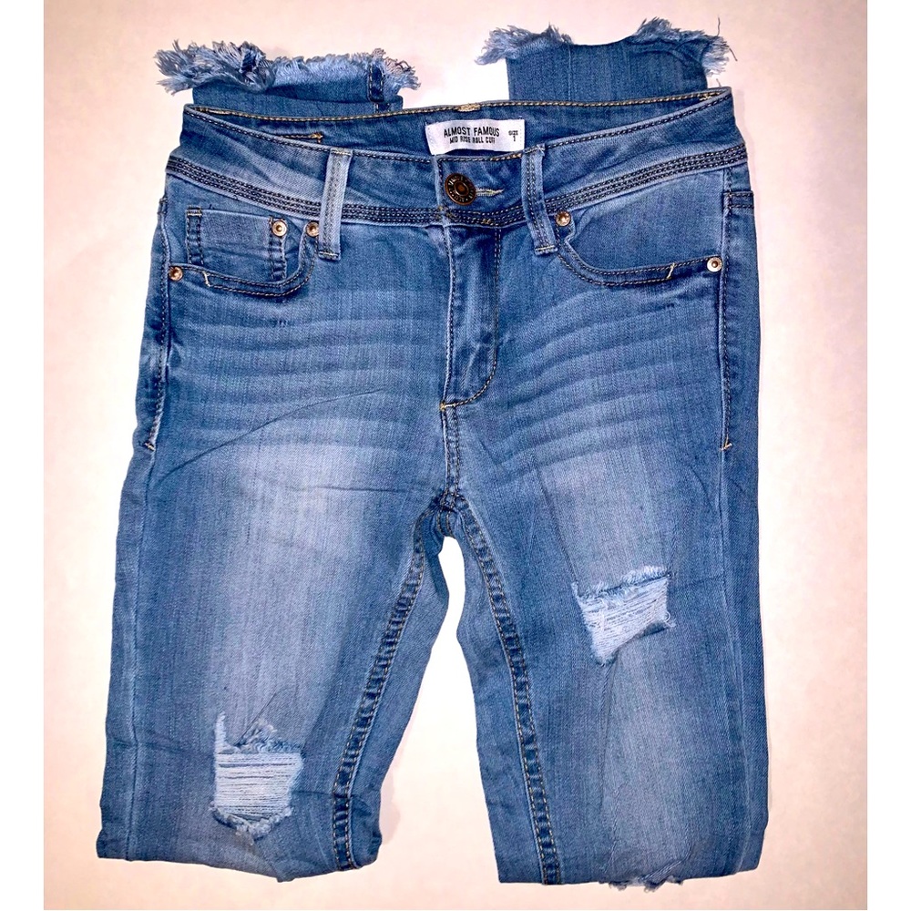 Almost Famous Distressed Skinny Jeans, size 1
